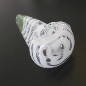 Handcrafted green White strips glass smoking pipe