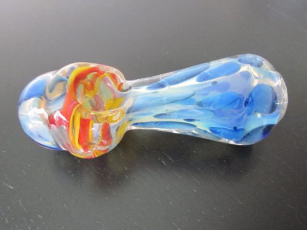 blue and orange glass smoking pipe